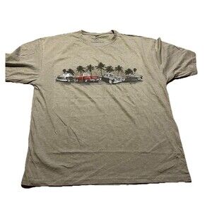 Newport Blue Classic Cars & Palm Trees Graphic T-Shirt Men’s XXL Gray NWOT